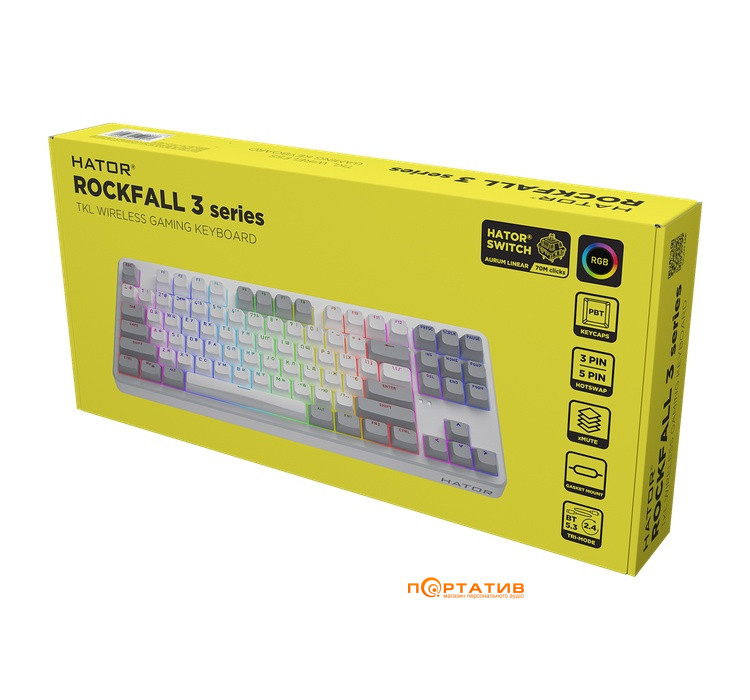 Игровая клавиатура HATOR Rockfall 3 Mecha TKL Wireless Orange, White (HTK851UA)