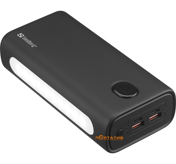 Зовнішній акумулятор Sandberg 30000mAh Type-C PD 20W, UPS mode, 2хUSB, ліхтарик (420-68)