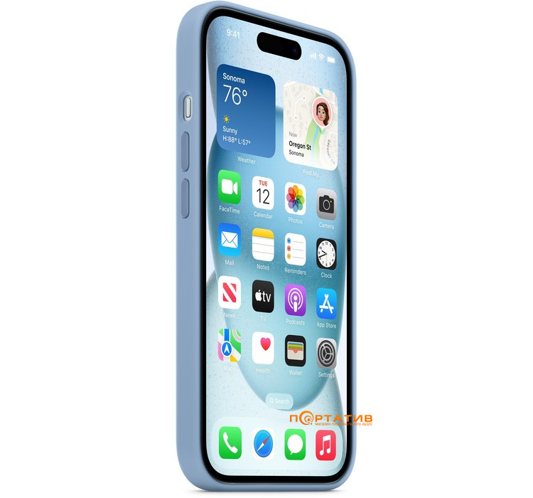 Чохол SoftCase iPhone 15 Silicone Case with MagSafe and Animation Winter Blue