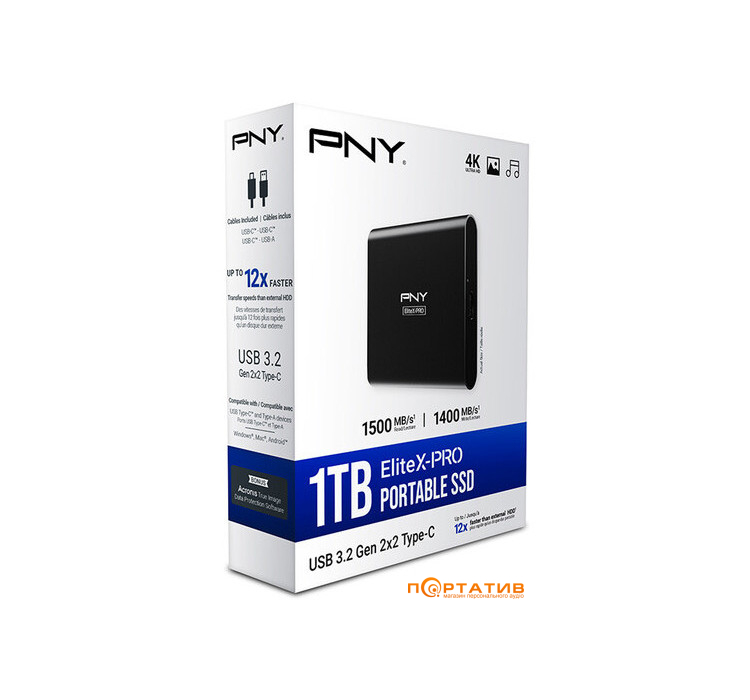 SSD накопичувач PNY EliteX-PRO 1TB USB 3.2 Gen 2x2 Type-C Portable (PSD0CS2260-1TB-RB)