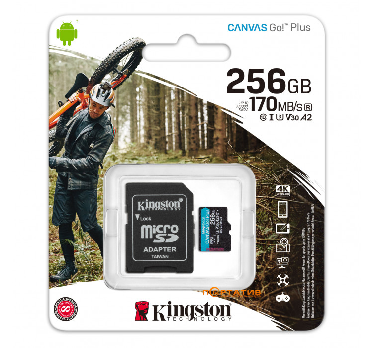 Kingston microSDXC 256GB UHS-I U3 A2 V30 Canvas Go Plus + SD Adapter (SDCG3/256GB)