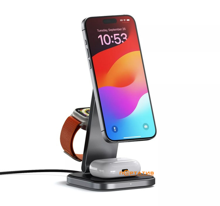 Зарядний пристрій Satechi 3 in 1 Foldable Qi2 Wireless Charging Stand (ST-Q31FM-EA)