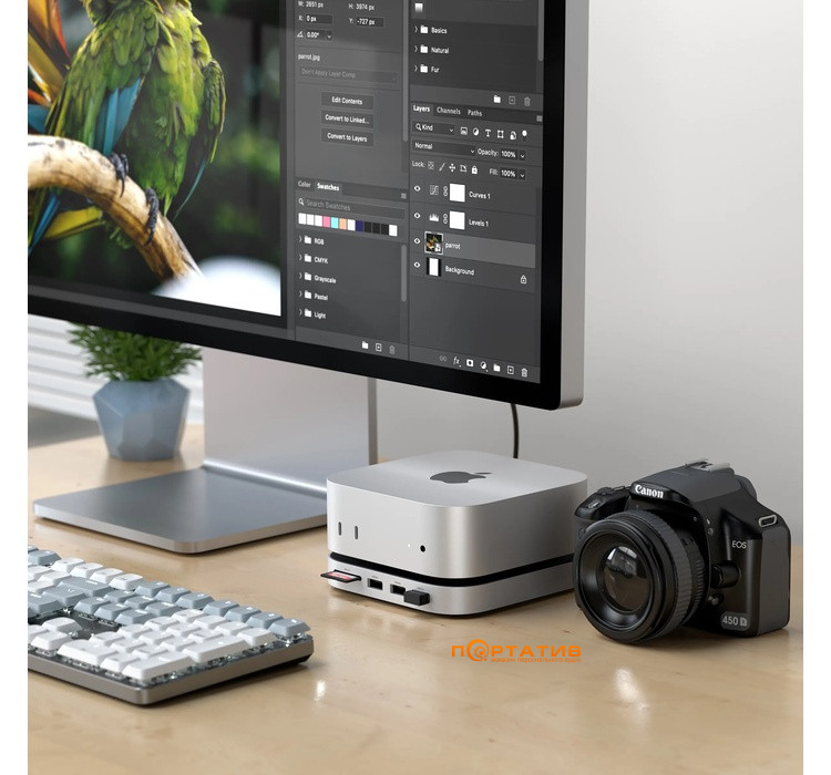 Док-станция Satechi Mac Mini M4 Stand & Hub with SSD Enclosure Silver (ST-GNMMES)
