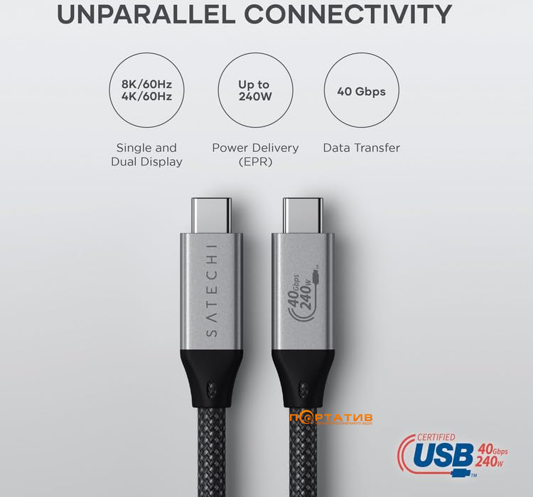 Satechi USB4 Pro 240W Space Gray 1.2m (ST-YU4120M)