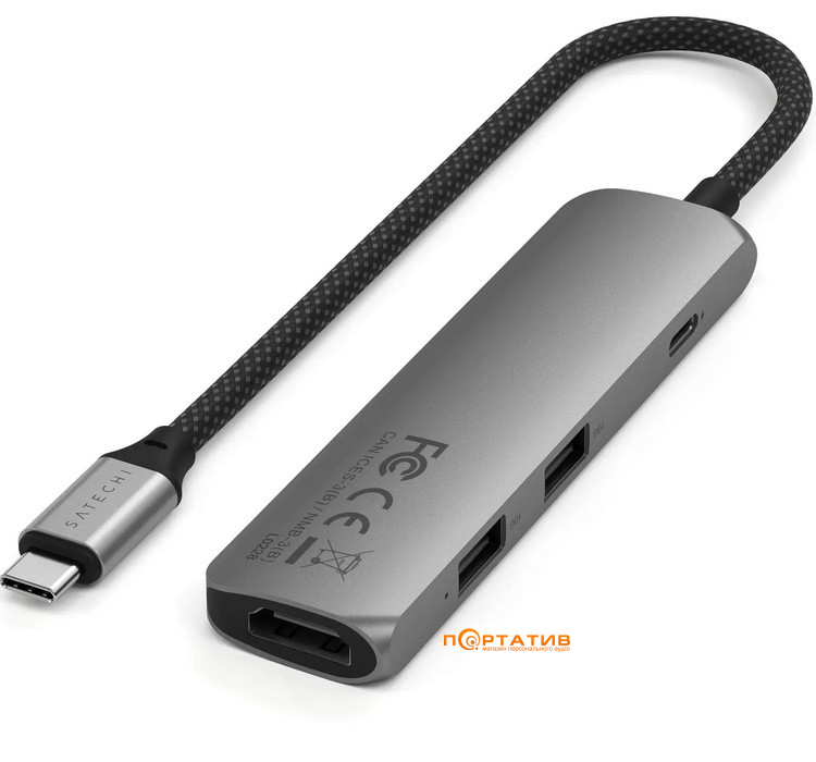 Хаб Satechi 4-in-1 USB-C Slim Multiport 4K Space Grey (ST-P4SM)