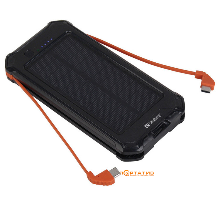 Внешний аккумулятор Sandberg 10000mAh Solar, UPS mode, USB-A, Type-C, Micro, IP54, LED(420-72)