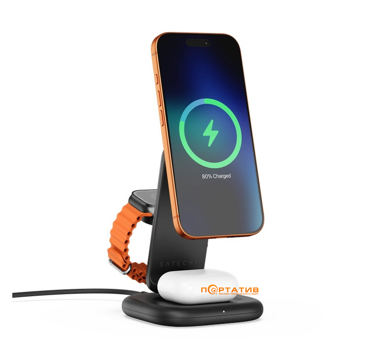 Зарядний пристрій Satechi 3-in-1 Foldable Qi2 25W Stand Space Gray (ST-Q25F31C-EA)