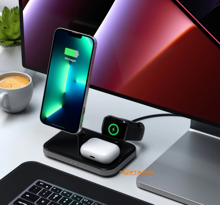 Satechi Aluminum 3 in 1 Magnetic Wireless Charging Stand Space Gray (ST-WMCS3M)