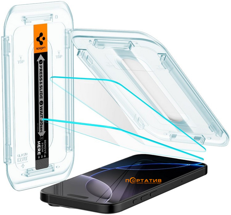 Защитное стекло Spigen для Apple iPhone 16 Pro Glas.tR EZ Fit 2-Pack (AGL07928)