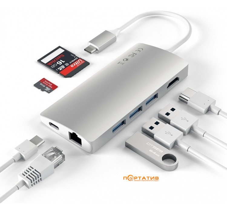 Satechi Type-C Multi-Port Adapter 4K with Ethernet V2 Silver (ST-TCMA2S)