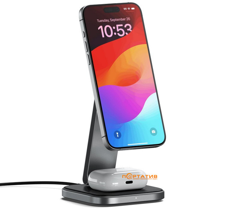 Зарядний пристрій Satechi 2-in-1 Foldable Qi2 Wireless Charging Stand Space Gray (ST-Q21FM)