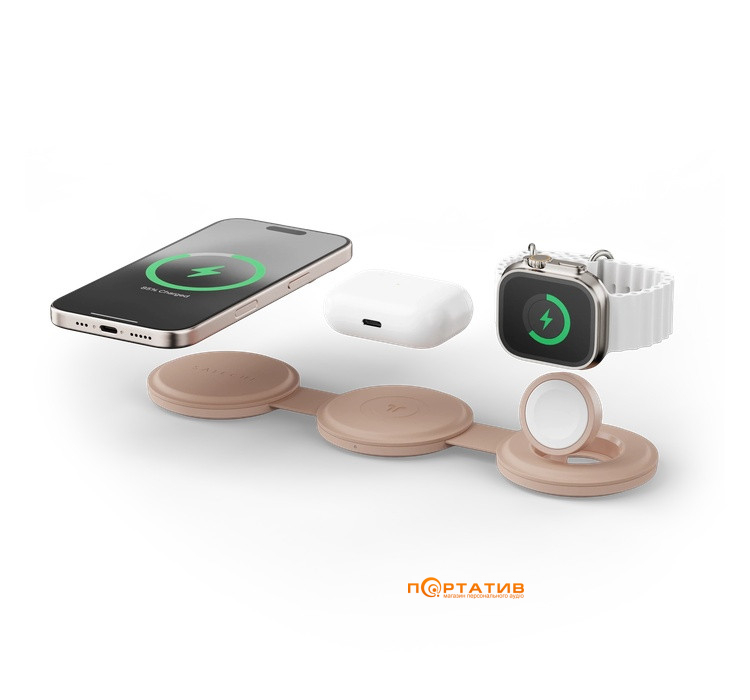 Беспроводное ЗУ Satechi OntheGo 3-in-1 Wireless Charger Desert Rose (ST-QTG31R)