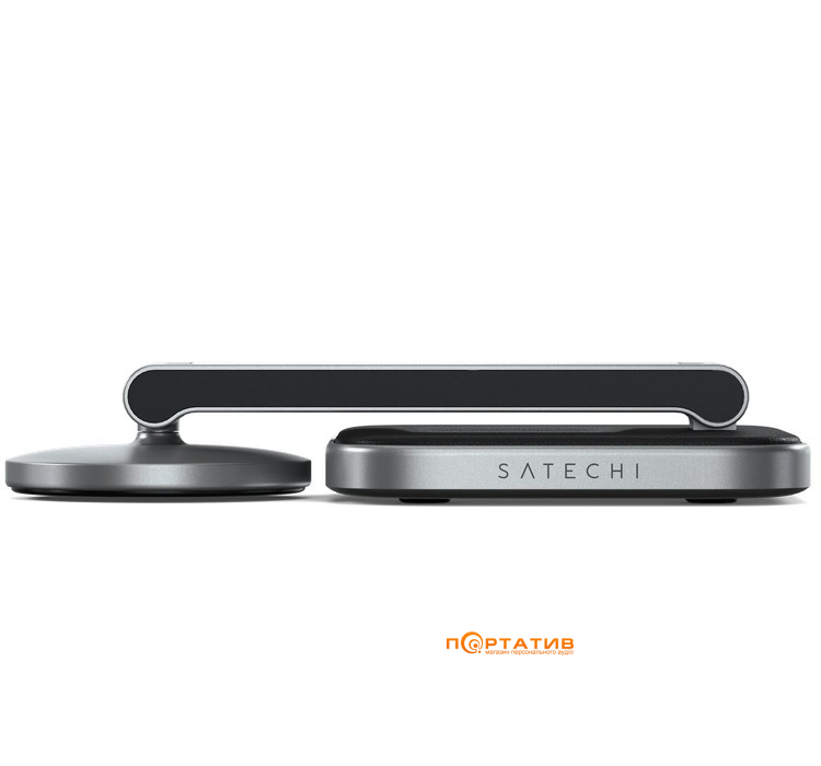 Зарядний пристрій Satechi 2-in-1 Foldable Qi2 Wireless Charging Stand Space Gray (ST-Q21FM)