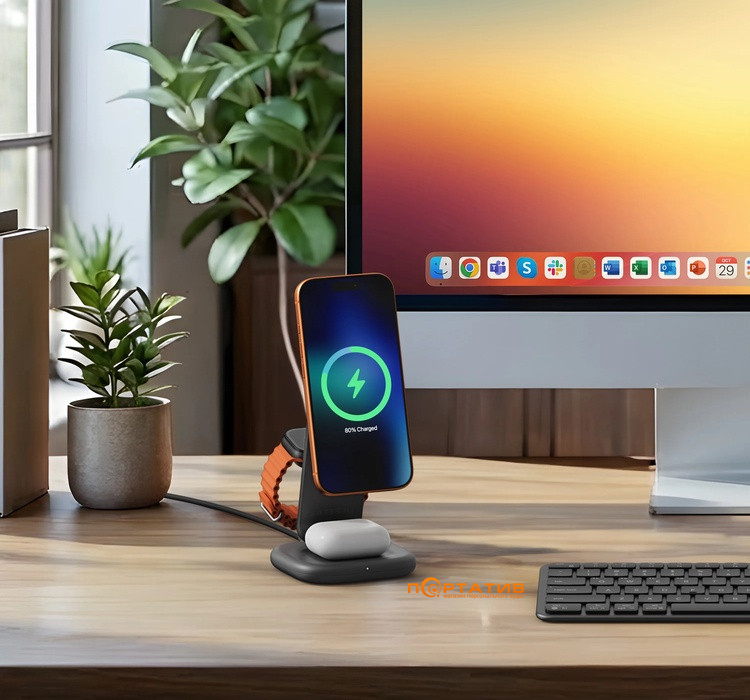 Зарядний пристрій Satechi 3-in-1 Foldable Qi2 25W Stand Space Gray (ST-Q25F31C-EA)