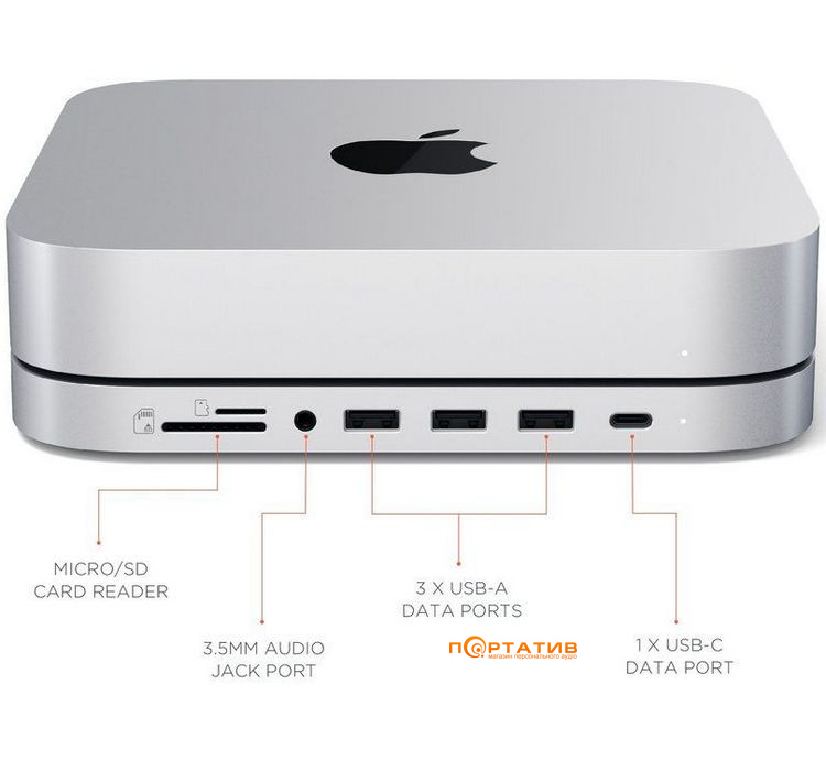 Док-станция Satechi Stand and Hub For Mac Mini / Studio With NVMe SSD Enclosure (ST-GMMSHS)