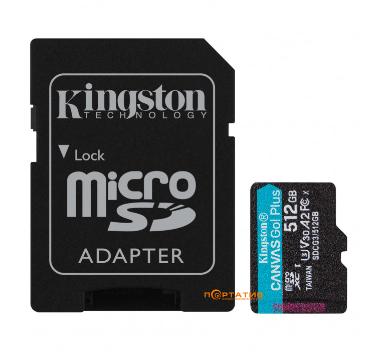 Kingston microSDXC 512GB UHS-I U3 A2 V30 Canvas Go Plus + SD Adapter (SDCG3/512GB)