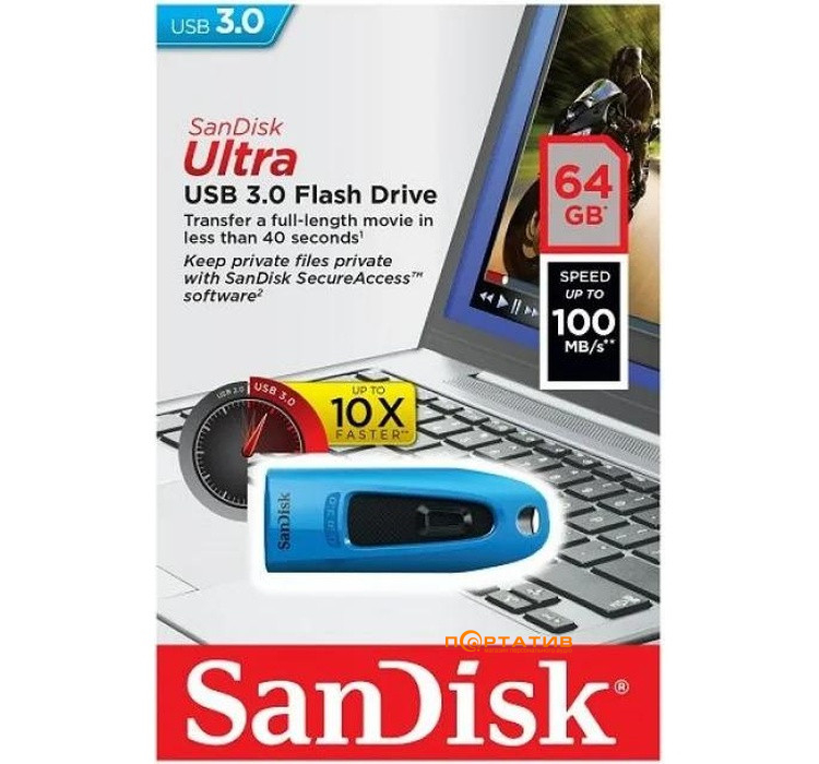 Накопитель SanDisk 64GB Ultra USB3.0 Blue (SDCZ48-064G-U46B)
