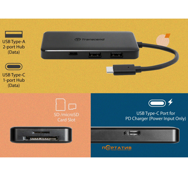Хаб Transcend 6-in-1 USB 3.1 Type-C Black (TS-HUB5C)