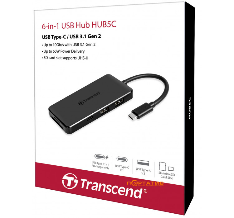 Хаб Transcend 6-in-1 USB 3.1 Type-C Black (TS-HUB5C)