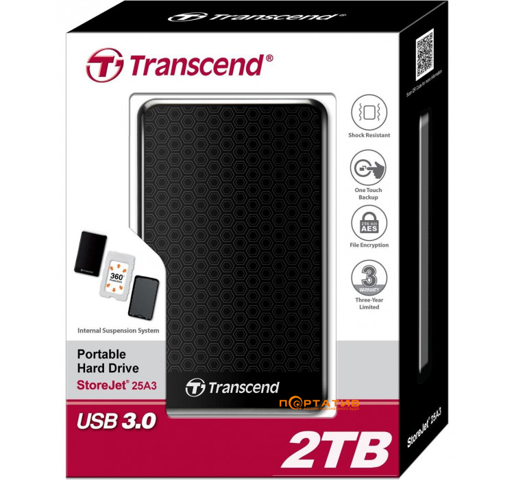 USB HDD накопитель Transcend StoreJet 25A3 2TB USB 3.0 (TS2TSJ25A3K)