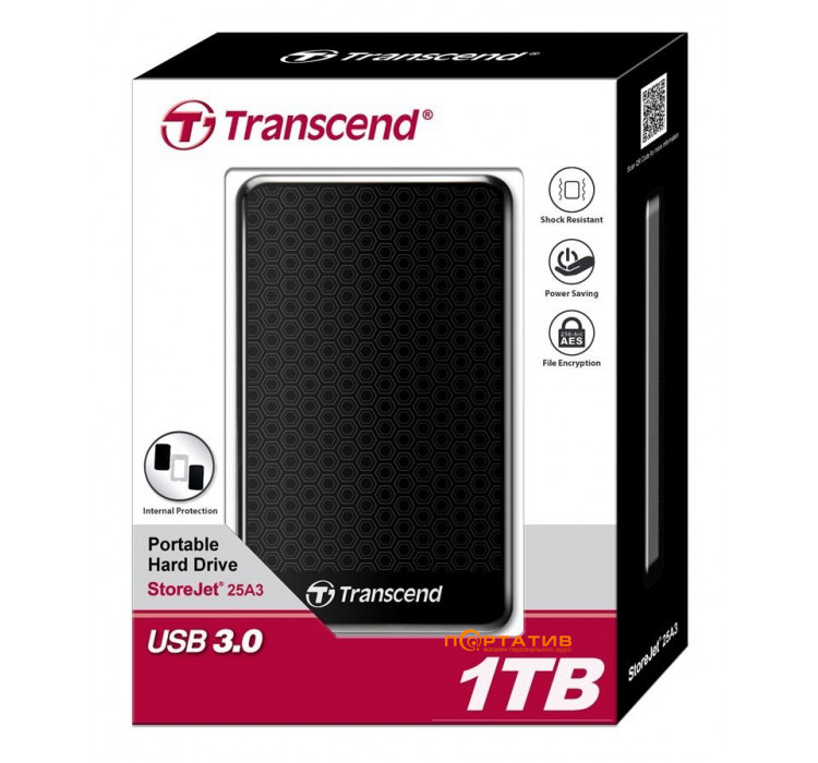 USB HDD накопичувач Transcend StoreJet 25A3 1TB USB 3.0 (TS1TSJ25A3K)