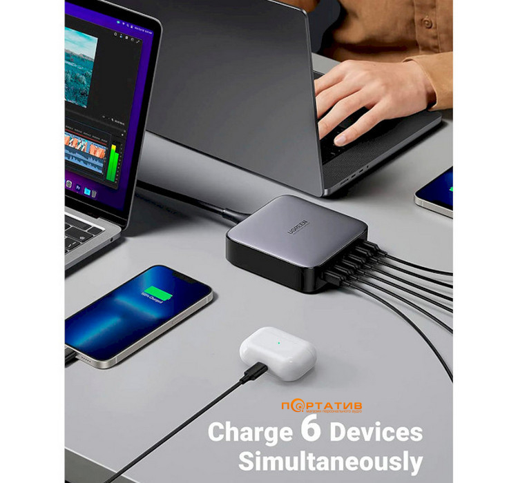 Зарядное устройство UGREEN CD271 Nexode 200W 4xType-C PD, 2xUSB-A GaN Desktop Charger Gray (40914)