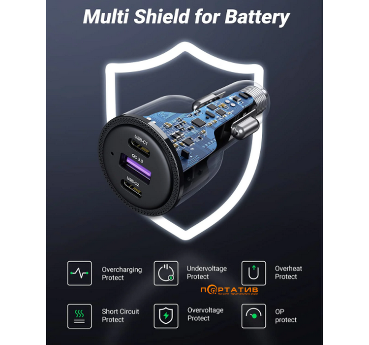 Авто зарядное устройство UGREEN Car Charger CD239 69W Max Black (20467)