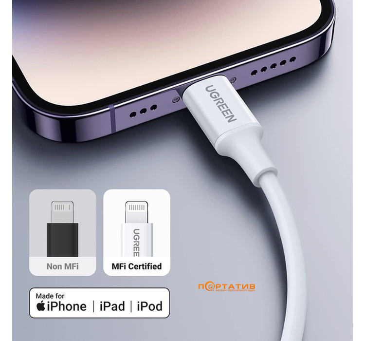 Кабель UGREEN US171 Type-C to Lightning Cable 2m White (60749)