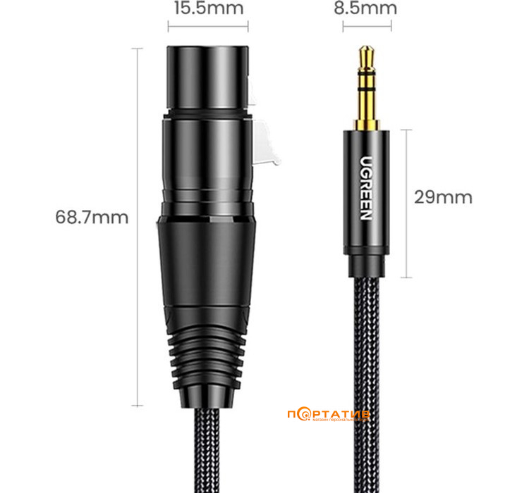 Кабель UGREEN AV182 3.5mm Male to XLR Female 1m Black (20763)