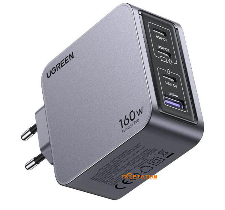 Зарядное устройство UGREEN X763 Nexode Pro 160W 3xType-C PD, 1xUSB-A GaN Charger Gray (25877)