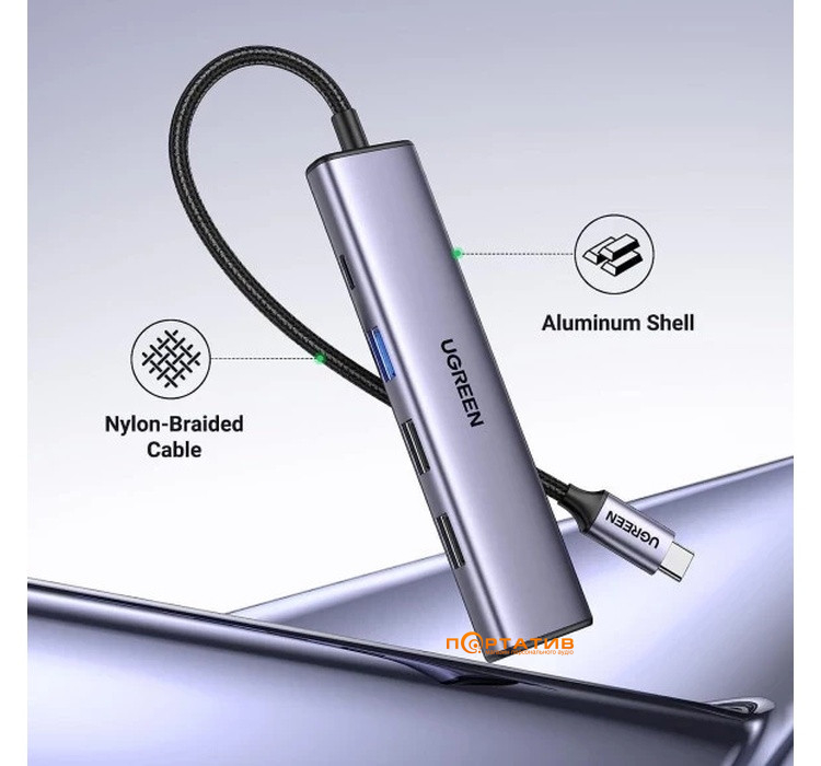 USB-хаб UGREEN CM478 USB-C to HDMI + USB-C + 3x USB-A Space Grey (15495)