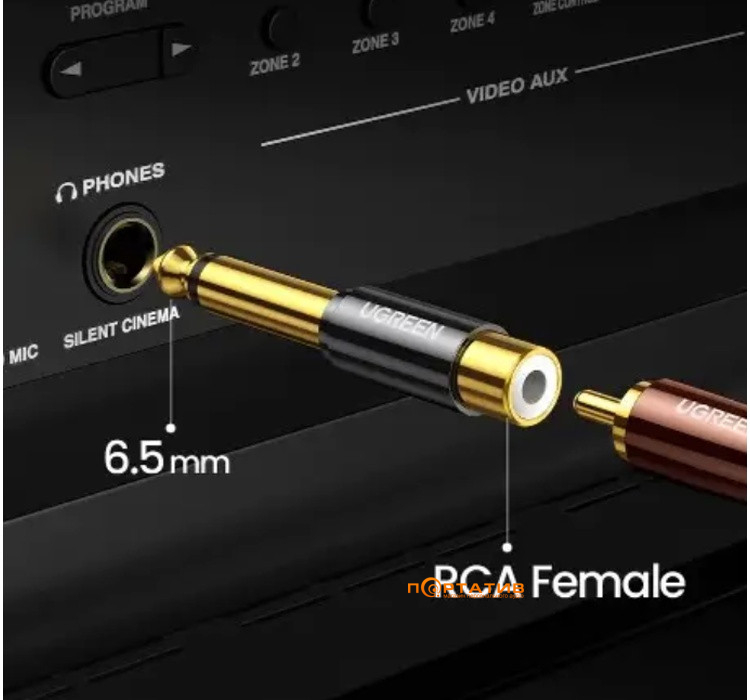 Перехідник UGREEN AV169 6.35mm Male to RCA Female Adapter Black (80731)