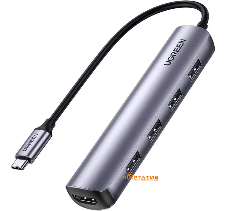 USB-хаб Ugreen CM417 USB-C to 4x USB 3.0, HDMI Adapter Space Gray (20197)
