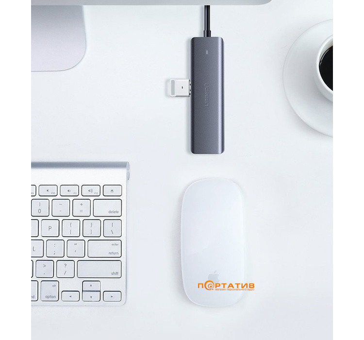 USB-хаб UGREEN CM219 4-in-1 USB Type-C to 4xUSB 3.0 HUB Space Gray (70336)