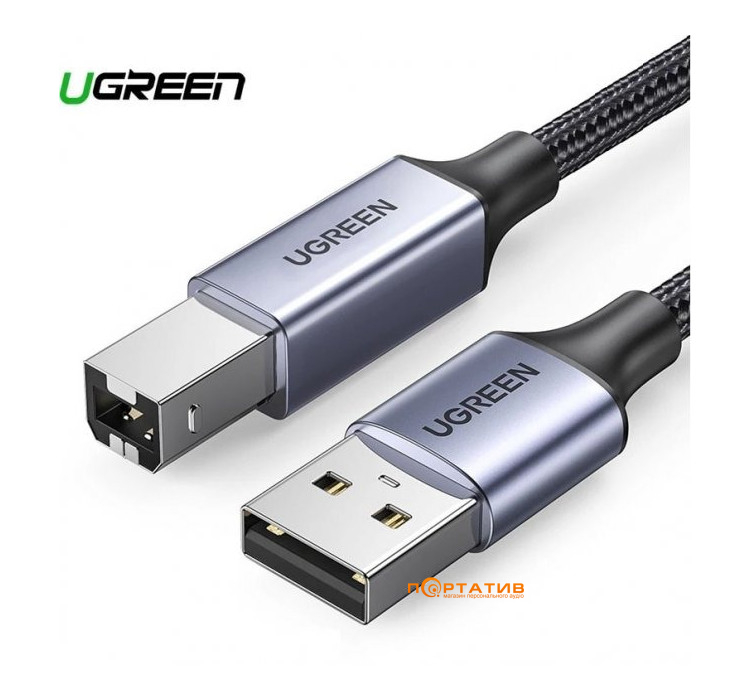 UGREEN US369 USB-A 2.0 - USB-B 2.0 Cable Braided, 1,5 m Black