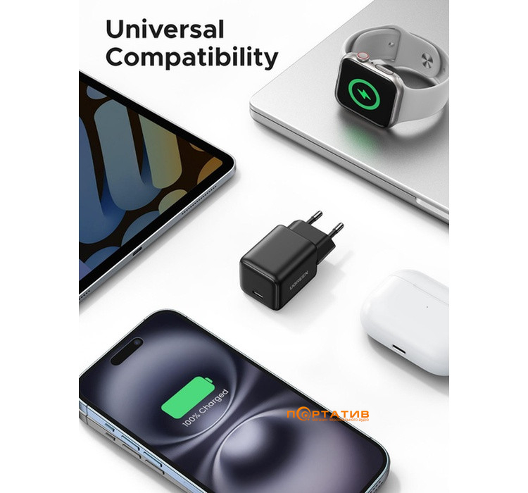 Зарядний пристрій UGREEN X512 USB-C 20W PD GaN Fast Charger Black (55553)