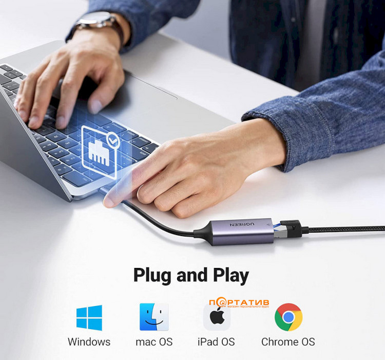 Перехідник Ugreen CM199 USB-C to Ethernet Adapter Grey (50737)