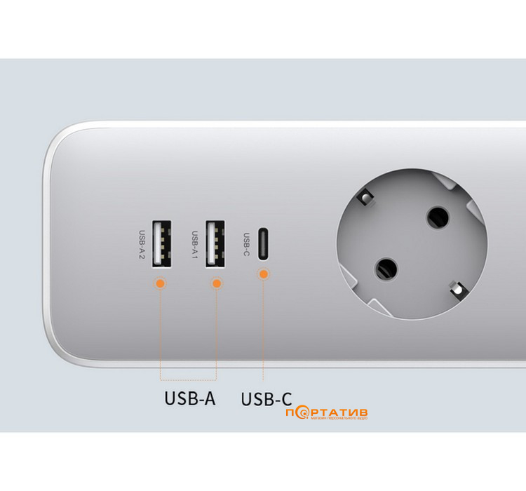 Сетевой фильтр Ugreen CD286, 3 розетки, 1xUSB-C, 2xUSB, 2м White (25357)
