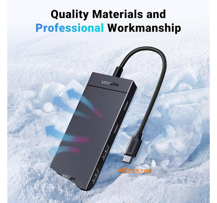 USB-хаб UGREEN CM806 USB-C to 2xUSB-A + 2xUSB-C 3.2 Gen2 10Gbps Black (35583)