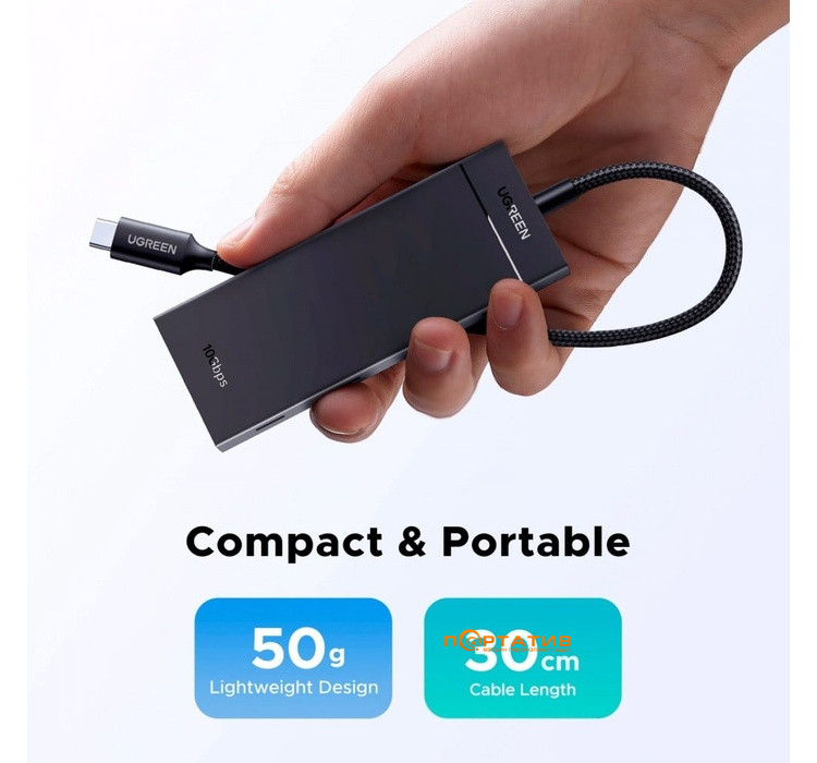 USB-хаб UGREEN CM806 USB-C to 4xUSB-C 3.2 Gen2 10Gbps with PD Power Port Black (55334)