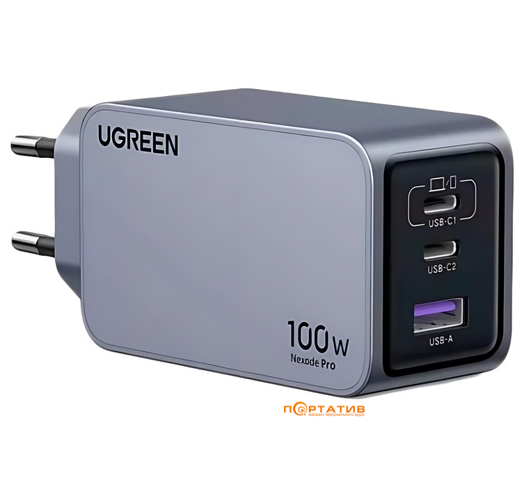 Зарядное устройство UGREEN X757 Nexode Pro 100W 2xType-C PD, 1xUSB-A GaN Charger Grey (25874)