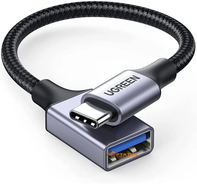 Адаптер UGREEN US378 USB-C to USB 3.0 OTG Alu Case with Braid 10cm Black (70889)