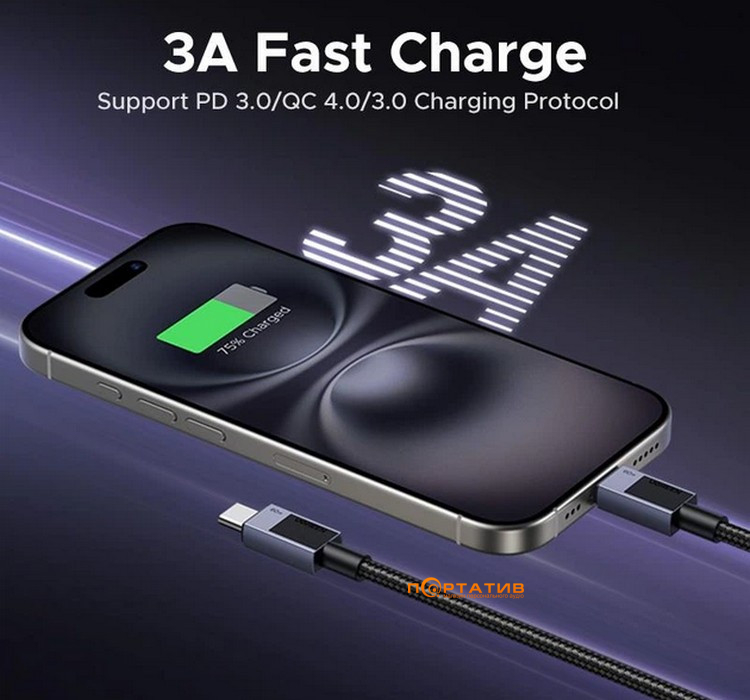 Кабель UGREEN L524 USB-C to USB-C 60W PD Cable 2m Space Gray (55775)
