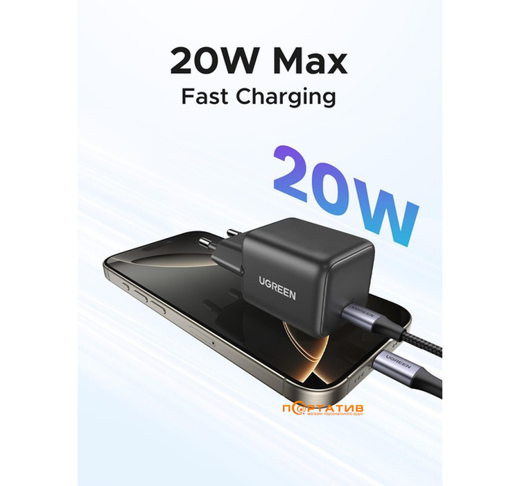 Зарядний пристрій UGREEN X512 USB-C 20W PD GaN Fast Charger Grey (55528)