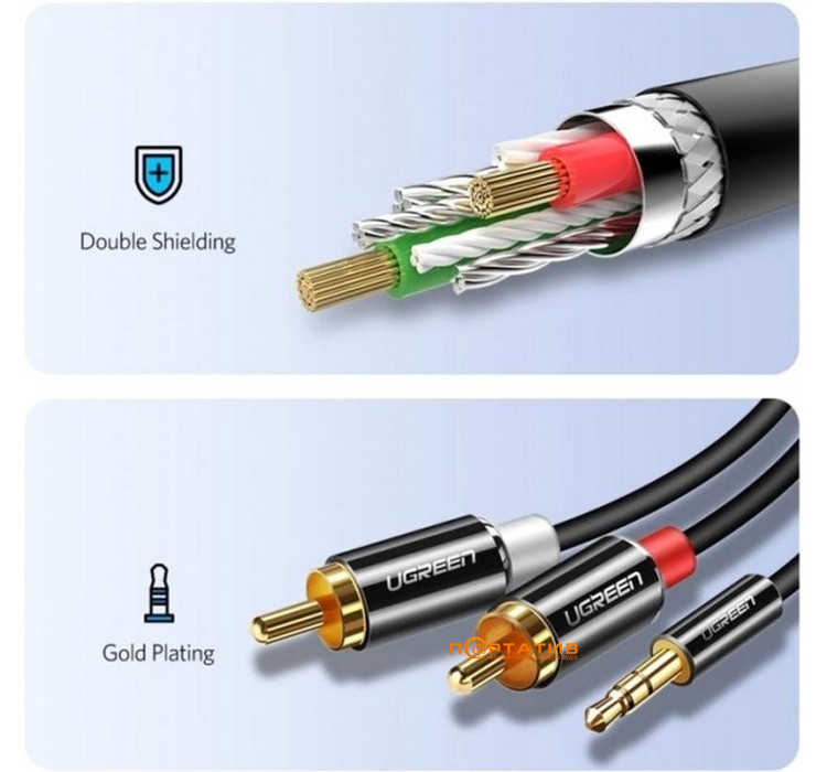 UGREEN AV116 3.5 mm to 2RCA Audio Cable, 1 m Black (10749)