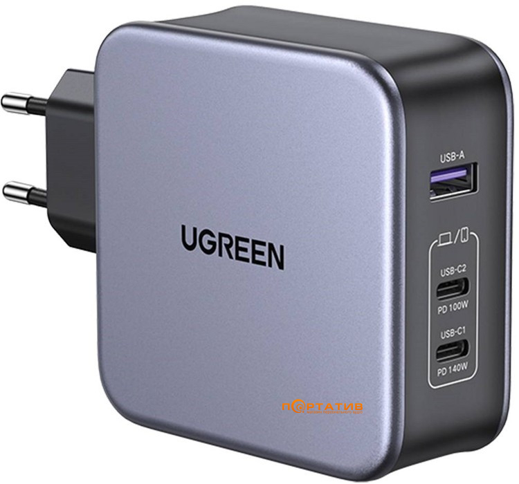 Зарядний пристрій UGREEN CD289 140W 2xType-C PD, USB-A GaN Wall Charger + Type-C PD Cable Grey (90549)