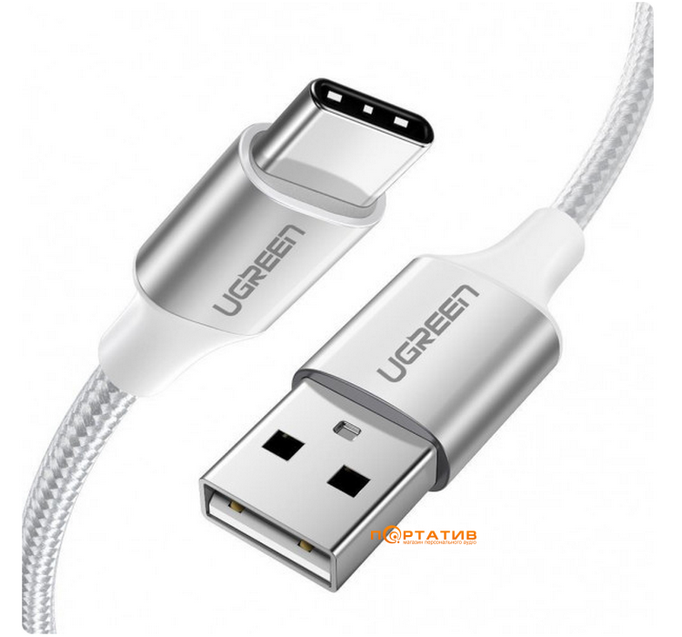 Кабель UGREEN US288 USB-A - Type-C Cable Aluminum Braid 1.5 m White (60132)