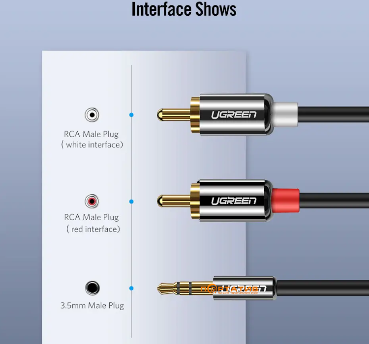 UGREEN AV102 3.5 mm to 2RCA Audio Cable 5 m Black (10513)