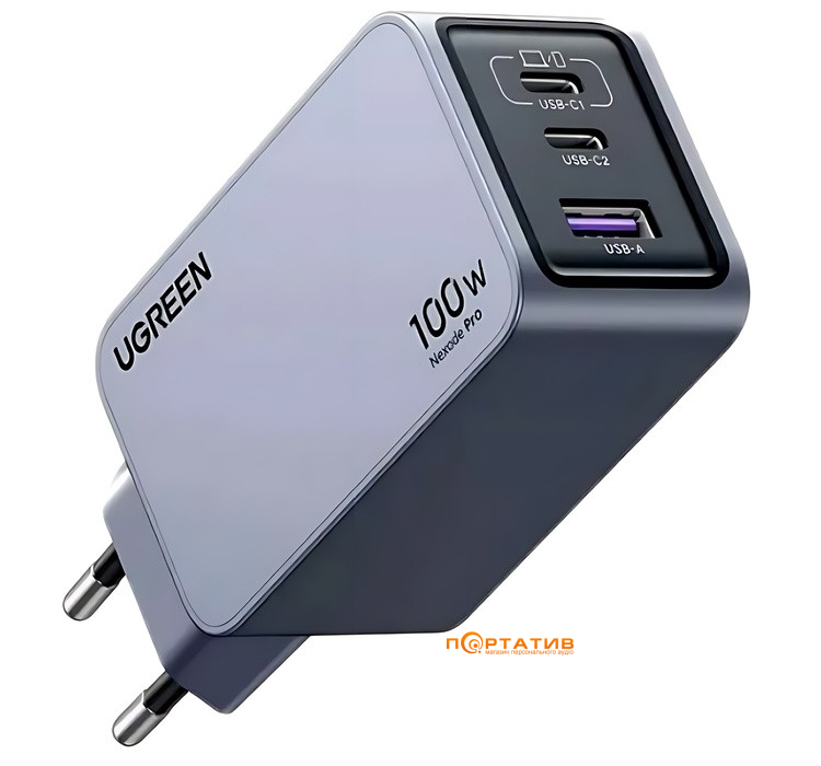 Зарядное устройство UGREEN X757 Nexode Pro 100W 2xType-C PD, 1xUSB-A GaN Charger Grey (25874)
