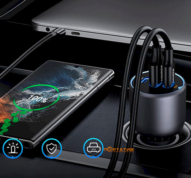 Автомобільний зарядний пристрій UGREEN Car Charger EC705 130W 2xUSB-C, 1xUSB-A Gray (35025)